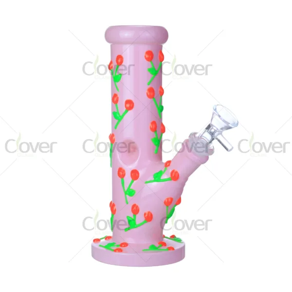 Pink Glow in the Dark Glass Bong with Cherry Fruit Pattern