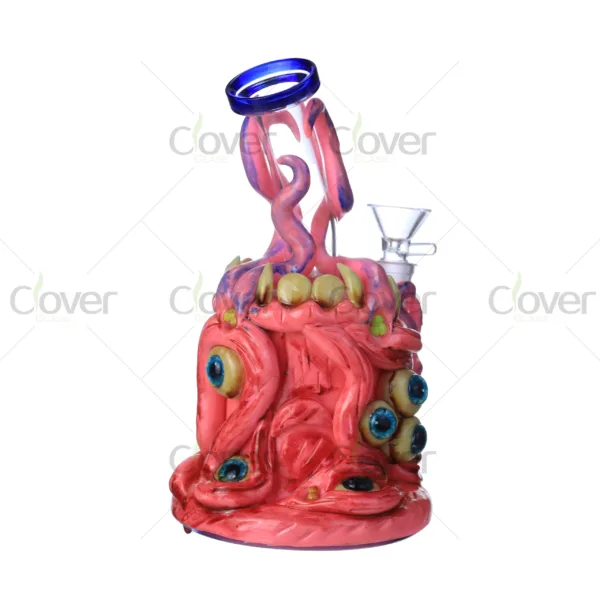 CloverGlass glow in the dark monster bong, handmade borosilicate glass water pipe with multi-eye 3D design, wholesale cheap bulk supply