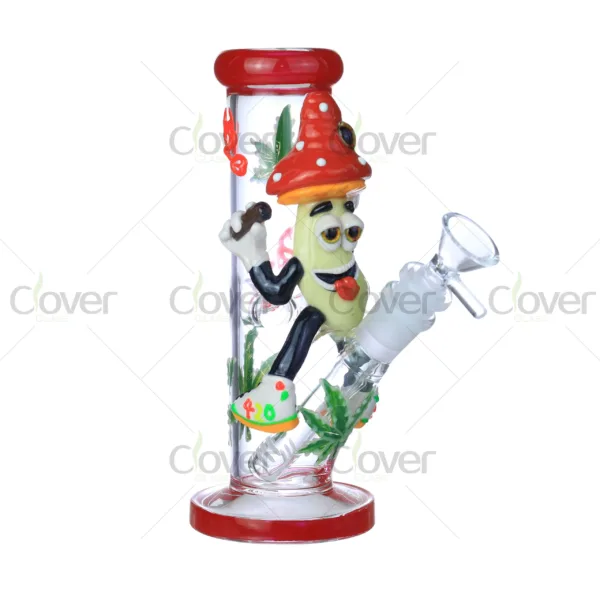 CloverGlass glow in the dark cartoon bong, 3D funny character design glass water pipe with luminous details, wholesale bulk cheap supply