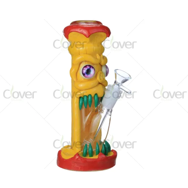 Yellow Cartoon Monster Glass Bong with Big Eye and Green Fangs