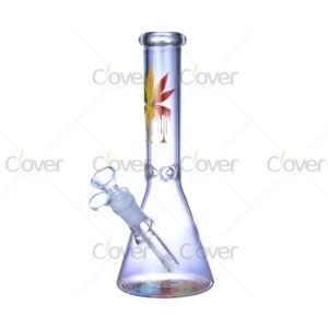 Cheap beaker bong with colorful decal designs, durable borosilicate glass for smooth hits.