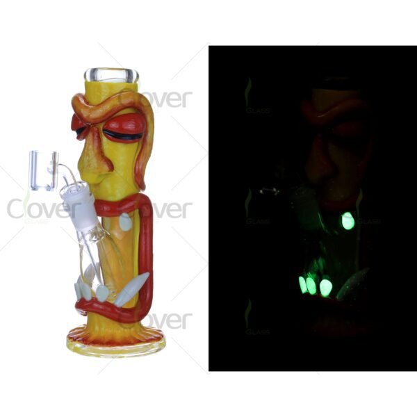 Glow in the Dark Yellow Monster Glass Bong with Red Eyes