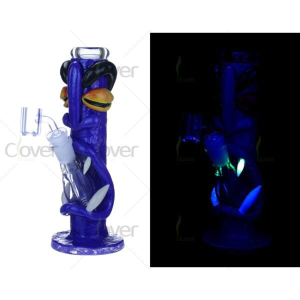 Glow in the Dark Blue Monster Glass Bong with Yellow Eyes