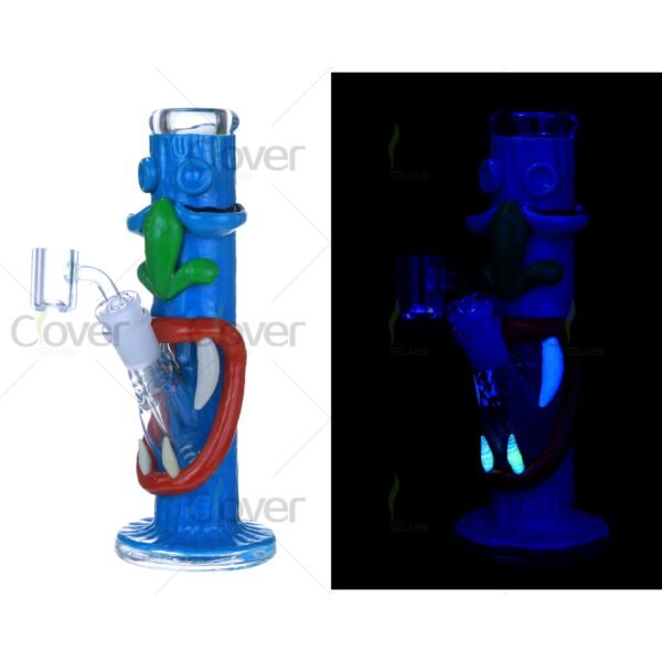 Glow in the Dark Blue Monster Glass Bong with Funny Face