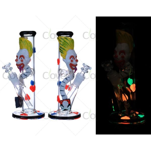 Glow in the Dark Clown Glass Bong – Funny Novelty Dab Rig with Heart Design