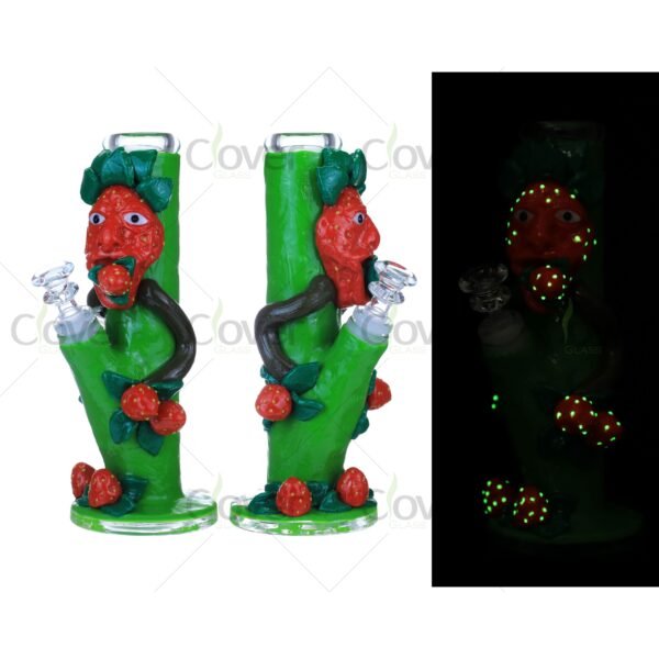 Glow in the Dark Strawberry Face Glass Bong – Funny Fruit Novelty Dab Rig