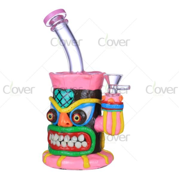 Tiki Mask Glow in the Dark Glass Bong Dab Rig with Funny Face