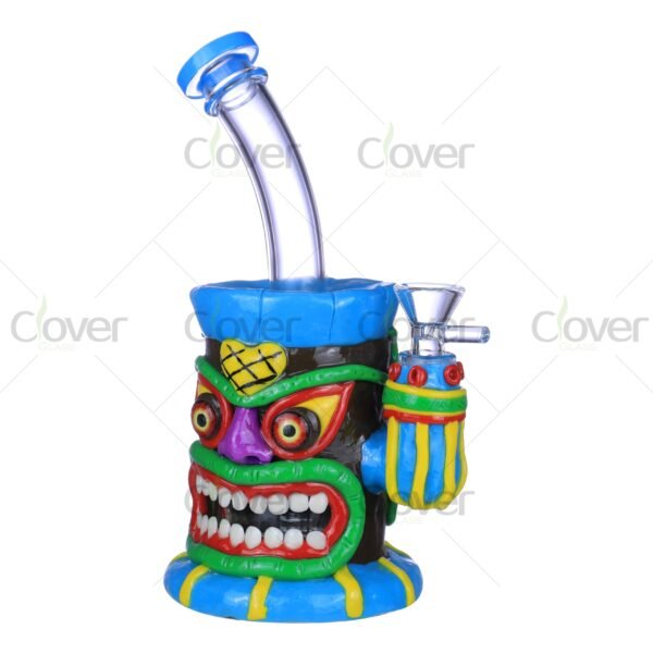 Tiki Mask Glow in the Dark Glass Bong Dab Rig with Funny Face