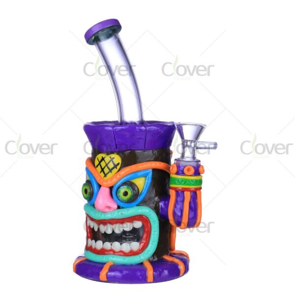 Tiki Mask Glow in the Dark Glass Bong Dab Rig with Funny Face