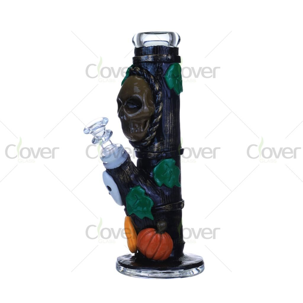 9.05" Halloween Skull & Pumpkin Glass Bong – 5mm Thick | Clover Glass