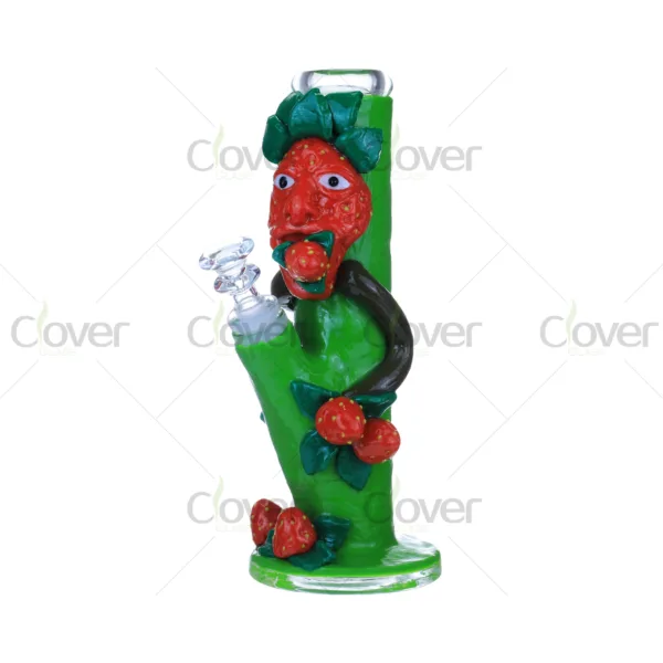 Glow in the Dark Strawberry Face Glass Bong – Funny Fruit Novelty Dab Rig