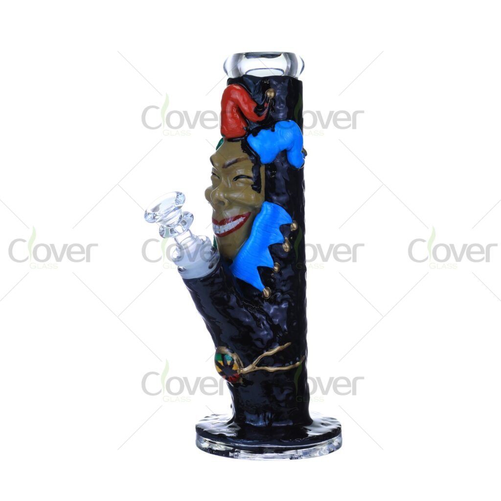 9.05 Inch Glow in The Dark Joker Face 3D Printed Glass Bong – 5mm Thick Water Pipe