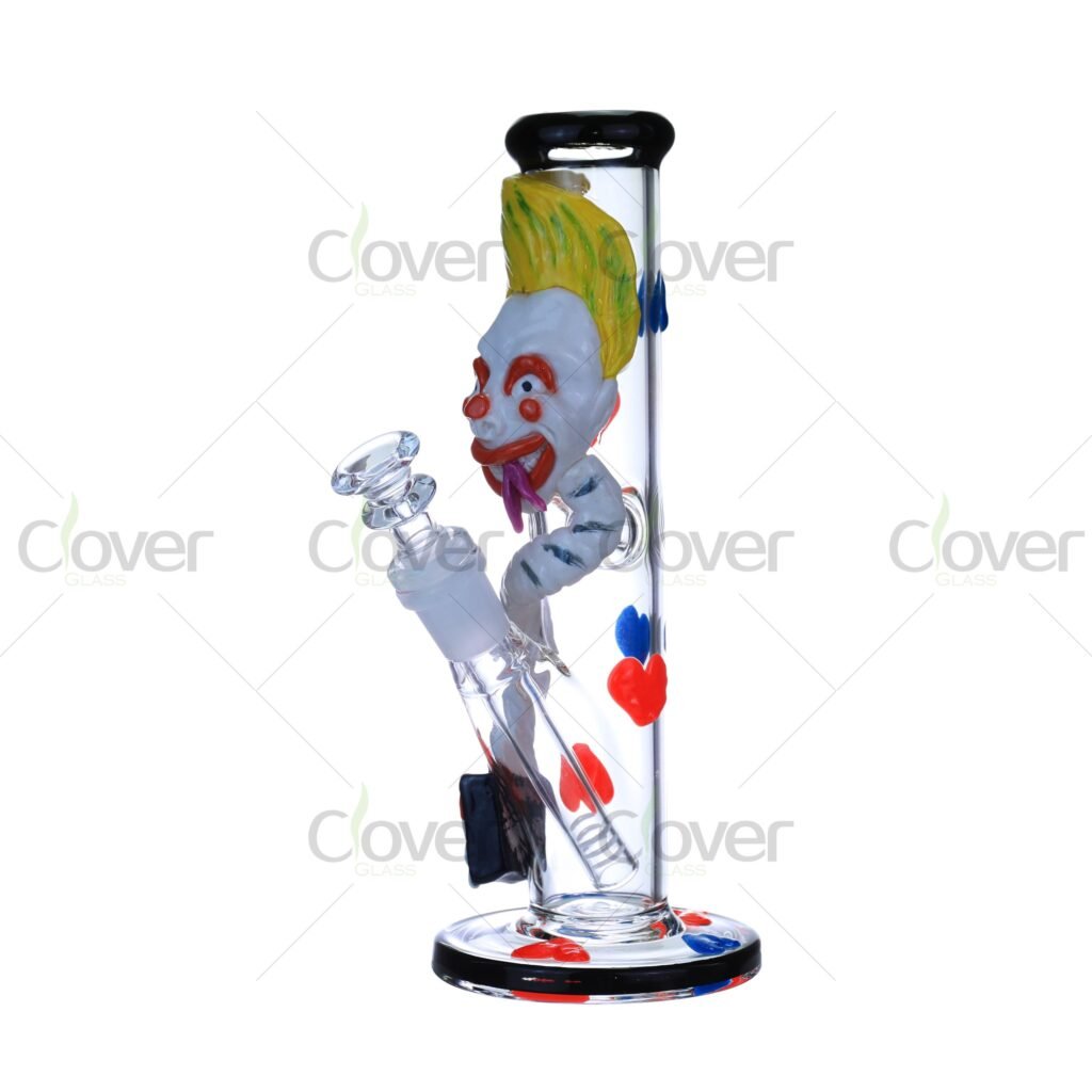9-Inch 3D Printed Clown Glass Bong – Glow-in-the-Dark 5mm Thick Borosilicate Water Pipe|Clover Glass