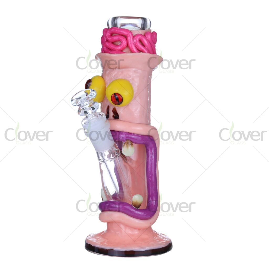 8.66" Pink Brain Head Bong – UV Reactive Glow-in-the-Dark Teeth & 3D Eyes | 5mm Thick