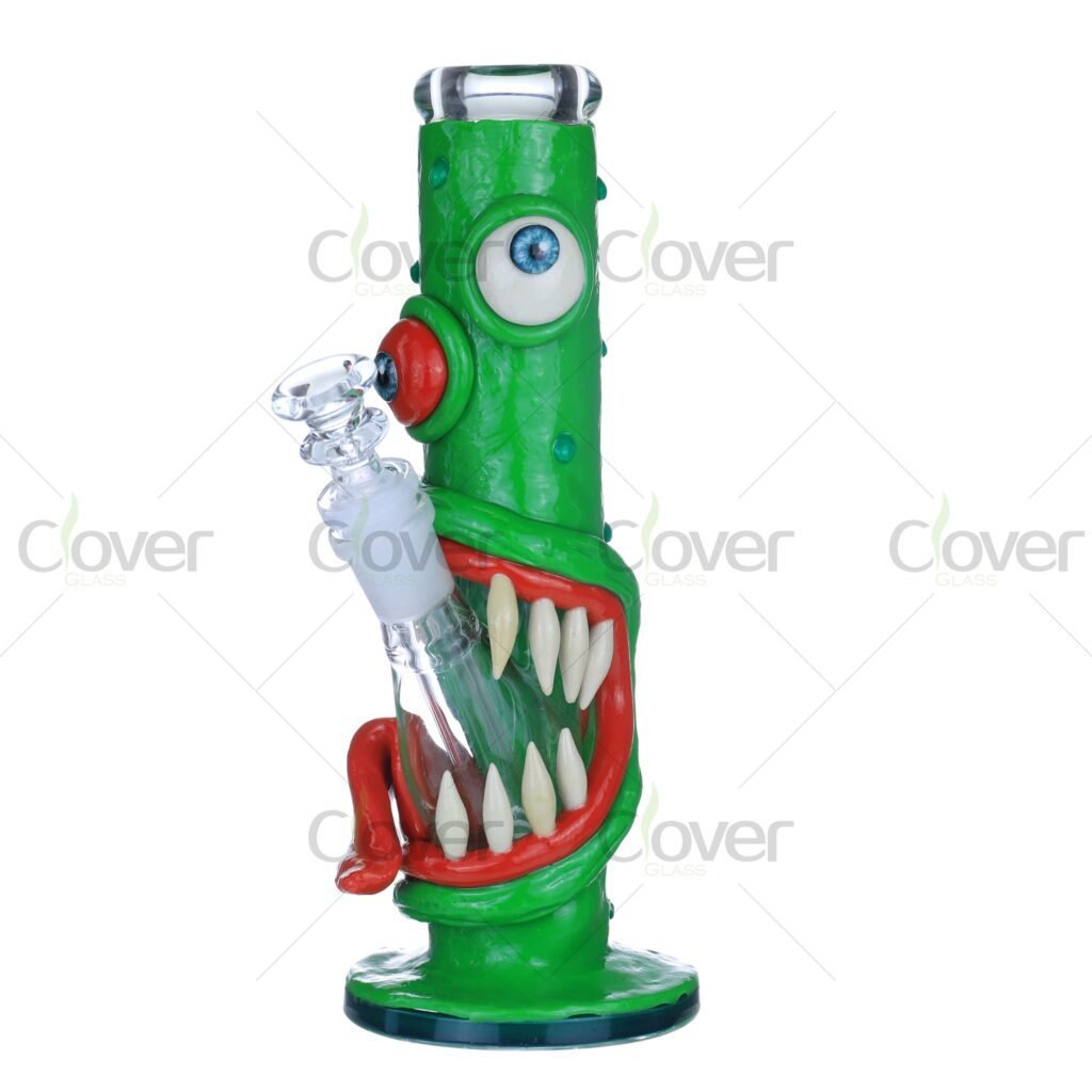 Green Monster Glow Glass Bong – 8.66" 3D Eyes Handcrafted Borosilicate Water Pipe