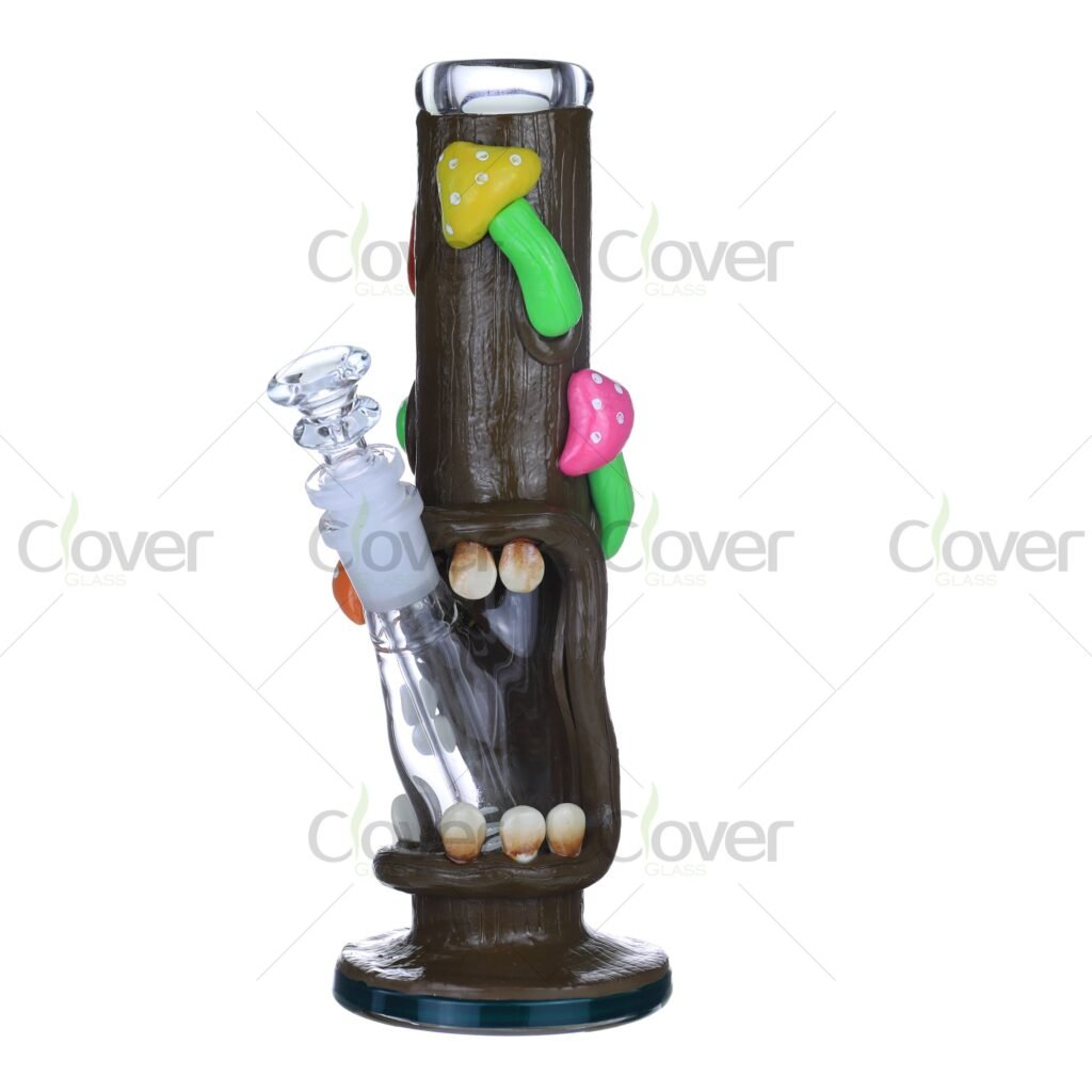Log & Mushroom Glow Glass Bong – 8.66" Nature-Inspired Handcrafted Water Pipe