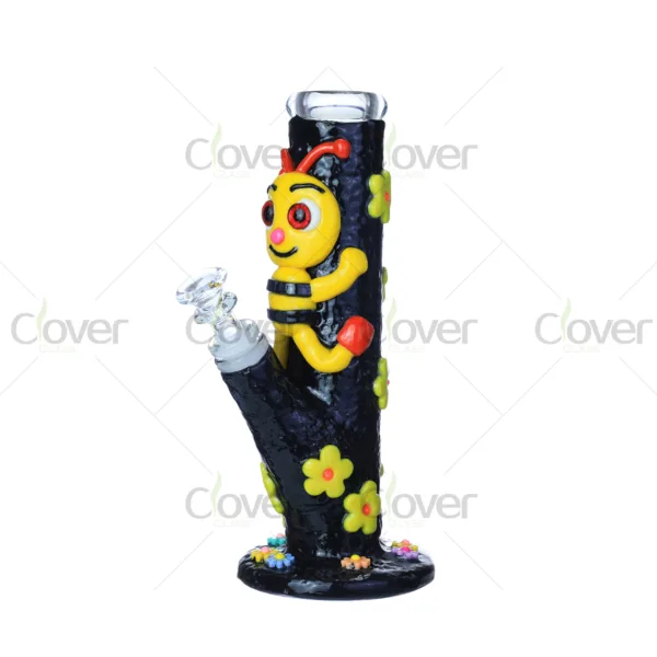 Glow in the Dark Bee Character Glass Bong – Cute Flower Novelty Dab Rig