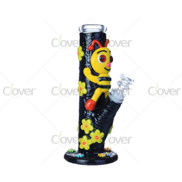 Glow in the Dark Bee Character Glass Bong – Cute Flower Novelty Dab Rig