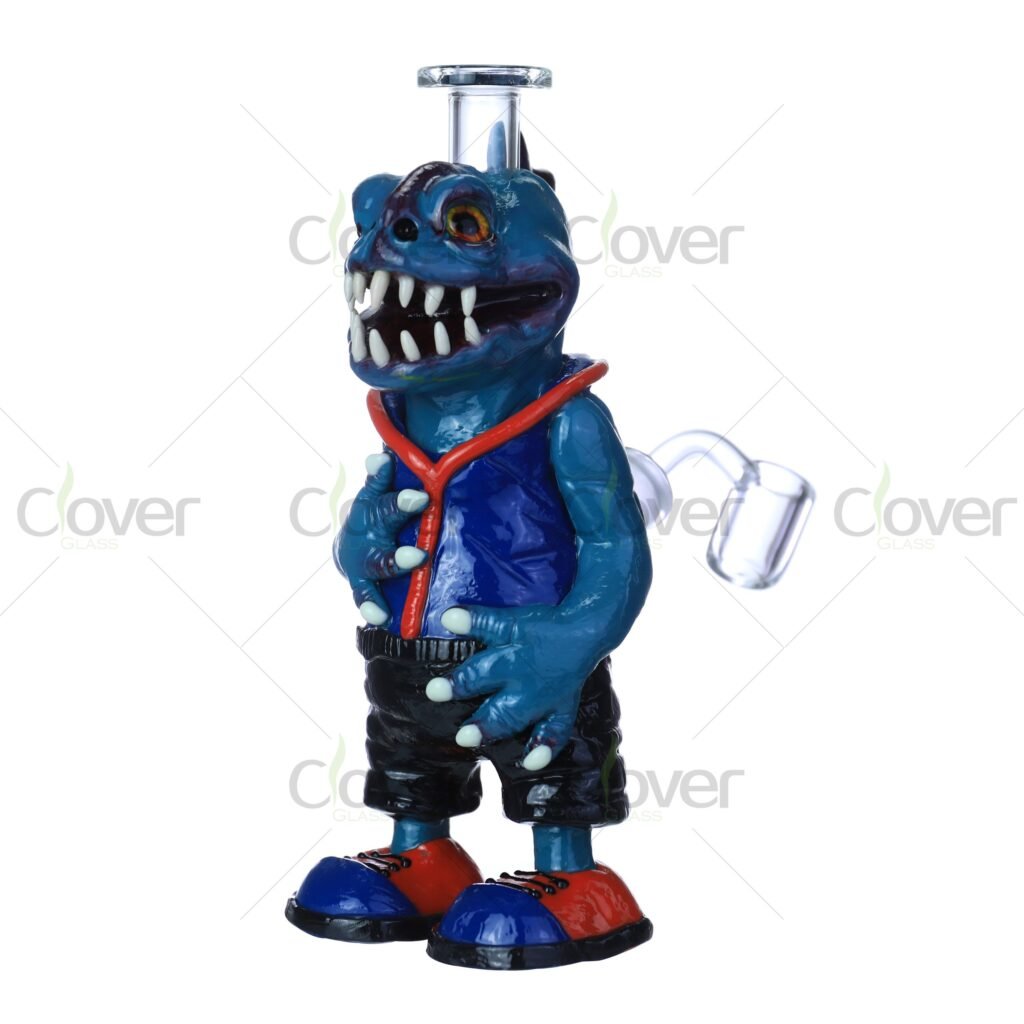 Dino Street Punk 3D Painted Bong – Glow-in-the-Dark Handcrafted Dinosaur Dab Rig