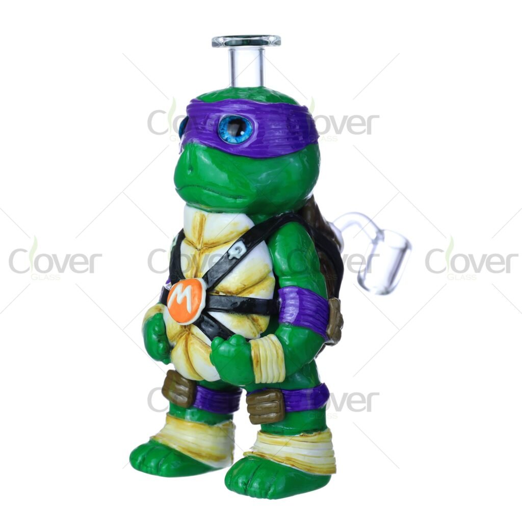 Ninja Turtle 3D Painted Bong – Glow-in-the-Dark Handcrafted Cartoon Dab Rig