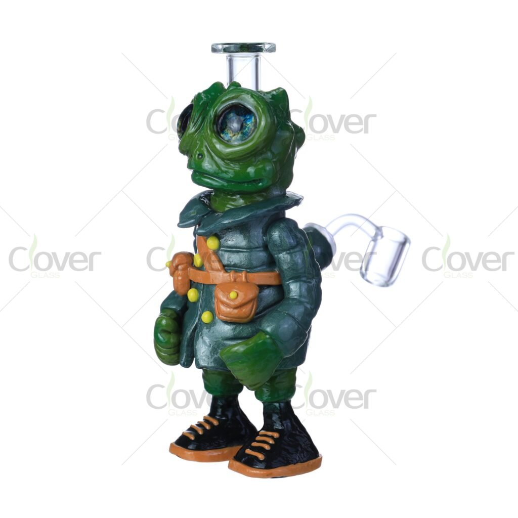 Glow-in-the-Dark 3D Printed Lizard Dab Rig – 11" 5mm Borosilicate Glass by Clover Glass
