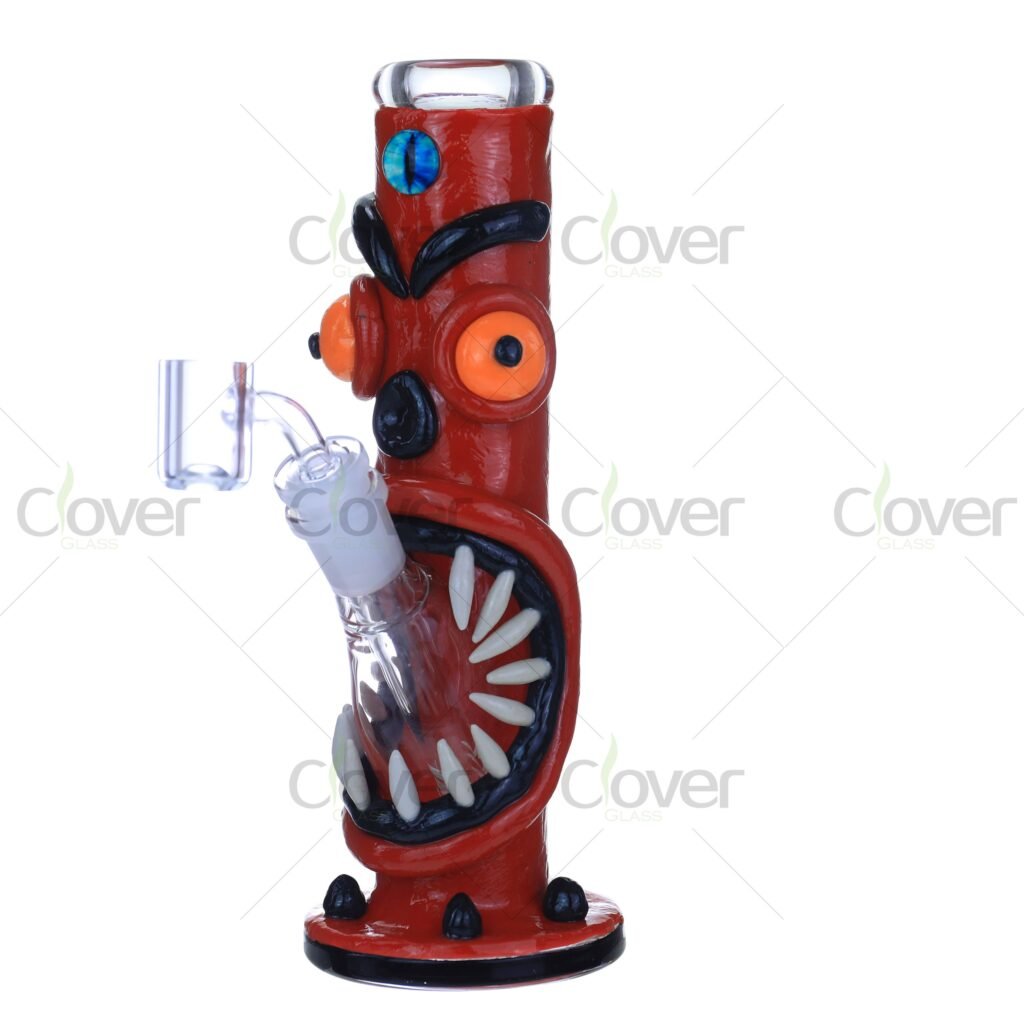 Glow in the Dark Red Monster Glass Bong – 8.66" 3D Handcrafted Water Pipe for Wholesale