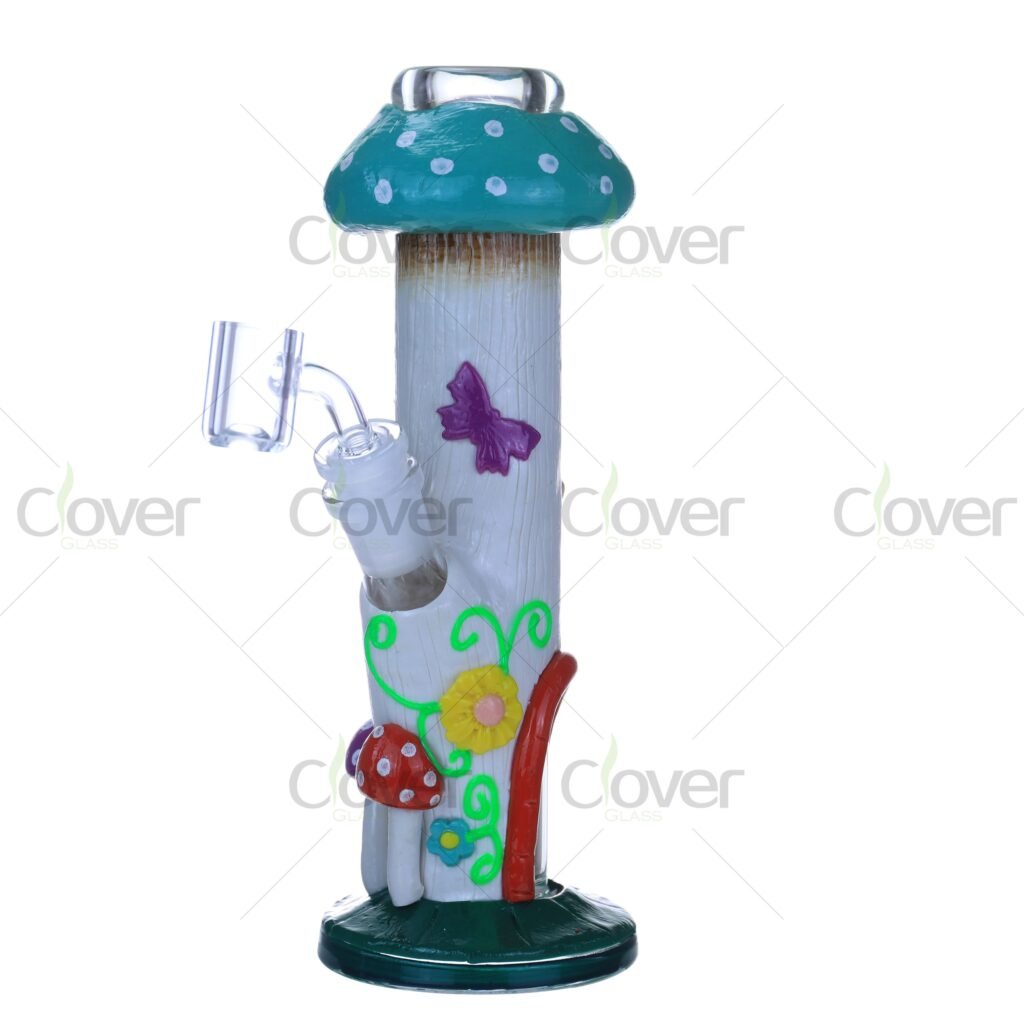 Glow Mushroom Glass Bong – 8.66" Hand-Painted Floral Water Pipe for Collectors