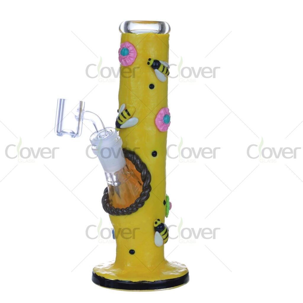 8.66" Handcrafted Bee & Flower Theme Glass Bong – 5mm Thick Artistic bong for Smoking