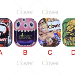 Custom metal rolling tray with cartoon and monster prints, perfect for herb rolling. Wholesale smoke shop supply by Clover Glass.