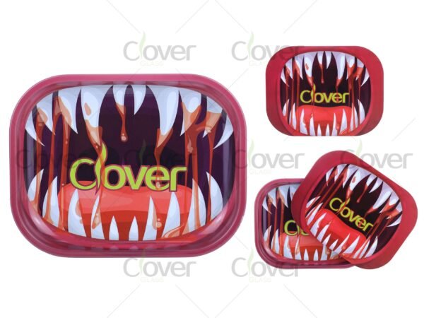 Custom metal rolling tray with cartoon and monster prints, perfect for herb rolling. Wholesale smoke shop supply by Clover Glass.