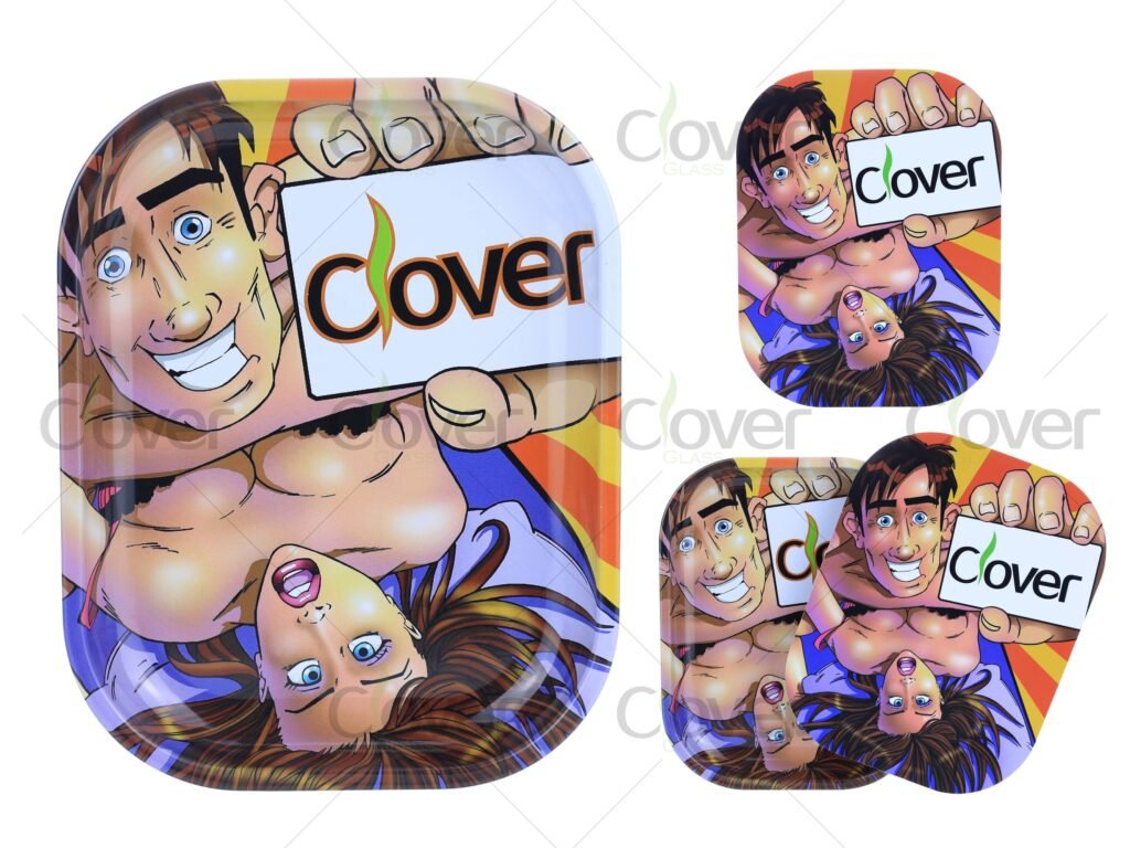 Selfie Couple Rolling Tray Set – Sexy Cartoon Metal Trays | Clover Glass