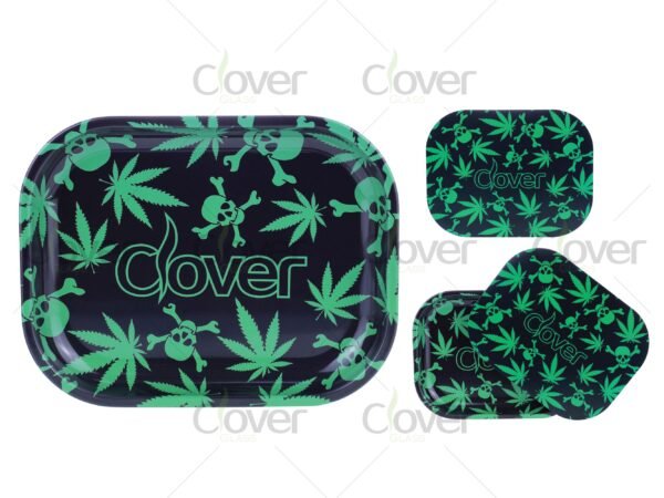 Custom metal rolling tray with cartoon and monster prints, perfect for herb rolling. Wholesale smoke shop supply by Clover Glass.