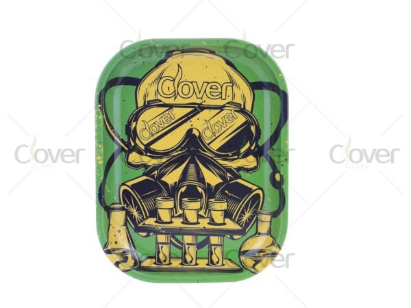 Custom metal rolling tray with cartoon and monster prints, perfect for herb rolling. Wholesale smoke shop supply by Clover Glass.