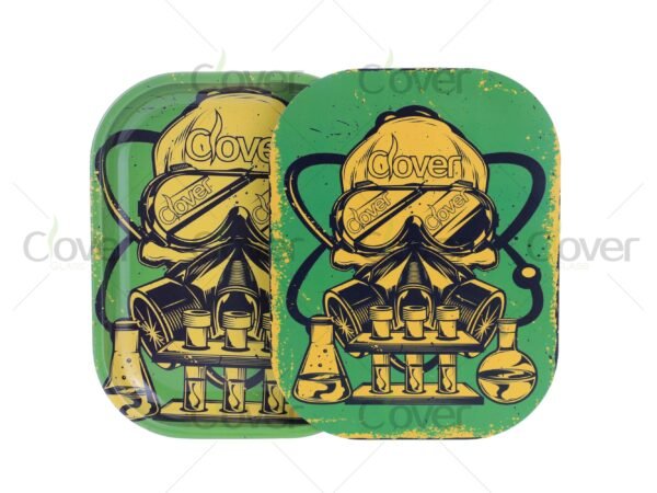 Custom metal rolling tray with cartoon and monster prints, perfect for herb rolling. Wholesale smoke shop supply by Clover Glass.