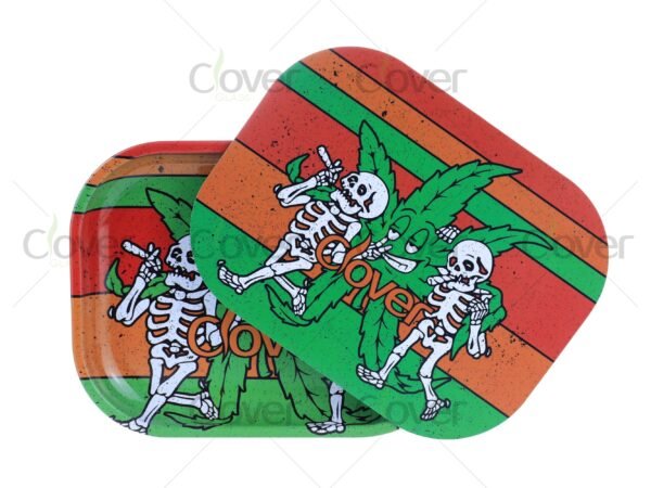 Custom metal rolling tray with cartoon and monster prints, perfect for herb rolling. Wholesale smoke shop supply by Clover Glass.