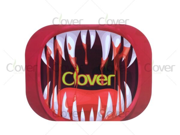 Custom metal rolling tray with cartoon and monster prints, perfect for herb rolling. Wholesale smoke shop supply by Clover Glass.