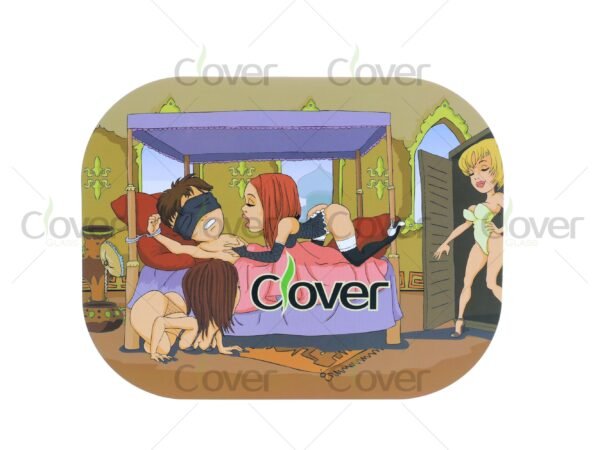 Custom metal rolling tray with cartoon and monster prints, perfect for herb rolling. Wholesale smoke shop supply by Clover Glass.