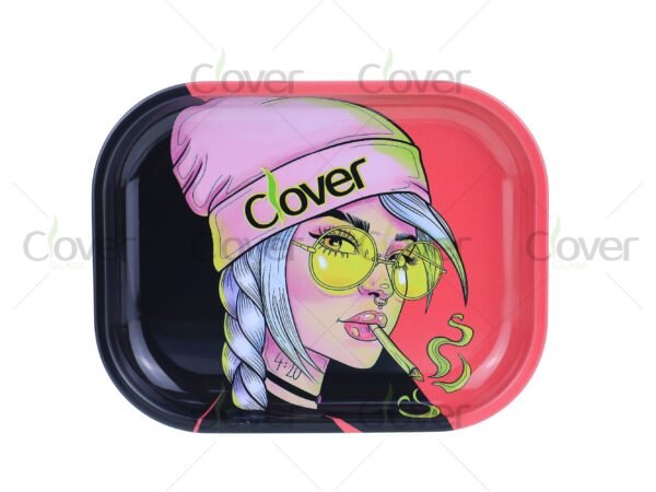 Custom metal rolling tray with cartoon and monster prints, perfect for herb rolling. Wholesale smoke shop supply by Clover Glass.