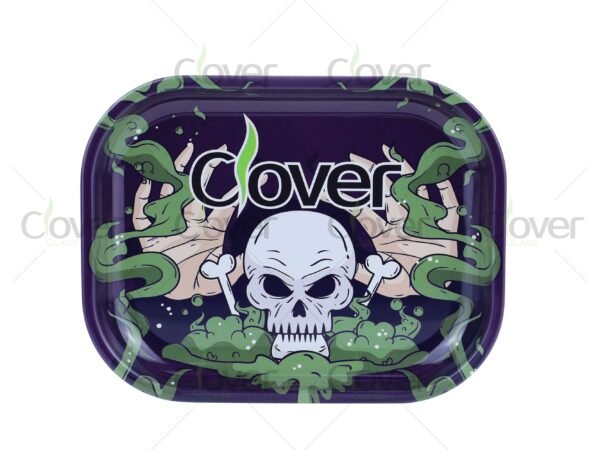 Custom metal rolling tray with cartoon and monster prints, perfect for herb rolling. Wholesale smoke shop supply by Clover Glass.