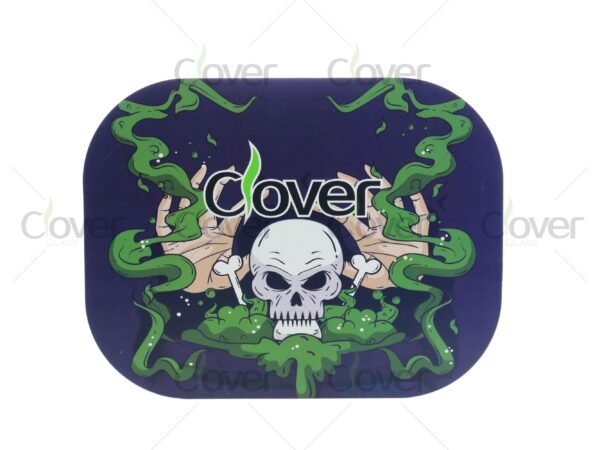 Custom metal rolling tray with cartoon and monster prints, perfect for herb rolling. Wholesale smoke shop supply by Clover Glass.
