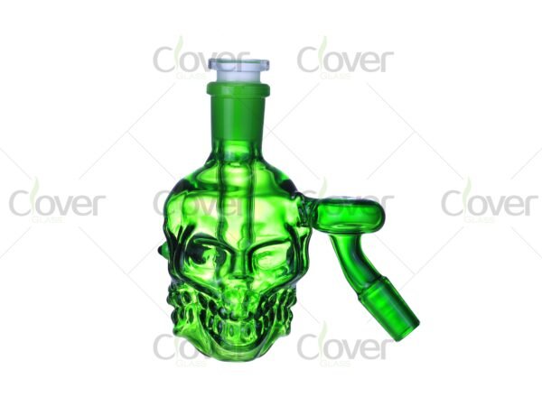 Colorful skull-shaped glass ash catchers with 45-degree joint — WPG-223W-45° bong set in custom gift boxes by CloverGlass