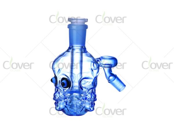 Colorful skull-shaped glass ash catchers with 45-degree joint — WPG-223W-45° bong set in custom gift boxes by CloverGlass