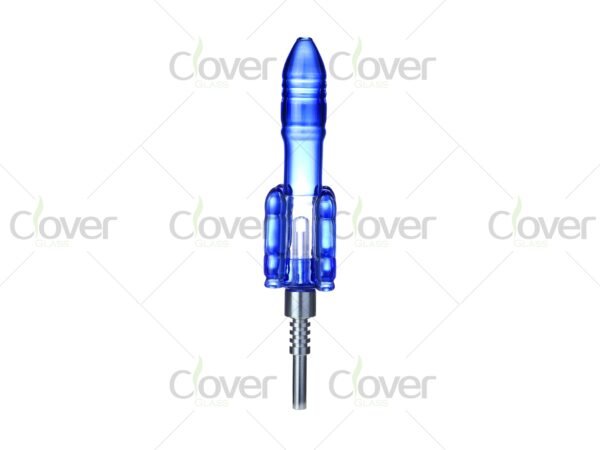 Clover Glass rocket-shaped nectar collector, borosilicate body, titanium tip, blue/black options.