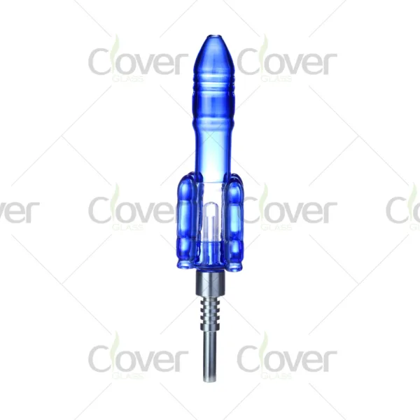 Clover Glass rocket-shaped nectar collector, borosilicate body, titanium tip, blue/black options.