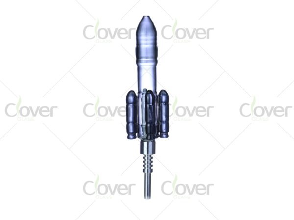 Clover Glass rocket-shaped nectar collector, borosilicate body, titanium tip, blue/black options.
