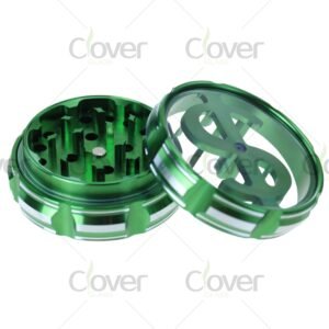 420 and dollar sign metal herb grinders with clear top — 4-piece spice crushers in assorted colors and 6-pack retail box by CloverGlass