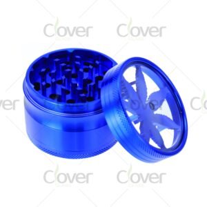 4-layer metal herb grinders with clear top and leaf design — assorted color spice crushers in 6-piece retail display by CloverGlass