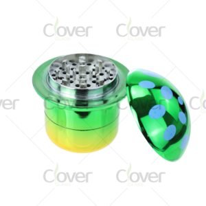 Colorful mushroom-shaped metal herb grinders in bulk display — 2-piece spice crusher set for dry herb by CloverGlass