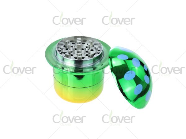 Colorful mushroom-shaped metal herb grinders in bulk display — 2-piece spice crusher set for dry herb by CloverGlass