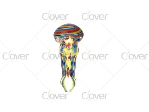 Striped fumed glass hand pipes with colorful dot design — spoon-shaped smoking pipes in 6-piece retail display box by CloverGlass